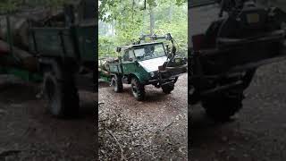 Unimog 411 sortie de grumes avec grue Farma [upl. by Coffee]