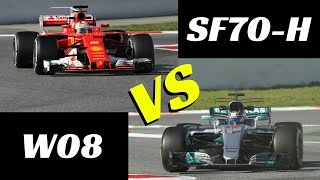 2017 Ferrari SF70H vs Mercedes W08  Comparison on track  F1 tests Montmelò [upl. by Reisch]