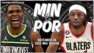 Minnesota Timberwolves vs Portland Trail Blazers Full Game Highlights  Nov 8  2025 NBA Season [upl. by Aretta]