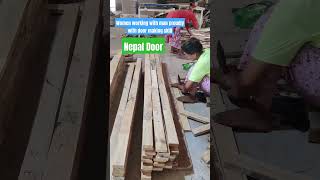 Skill women making door in Nepal Door Factory  nepaldoor doorstyle [upl. by Elstan]