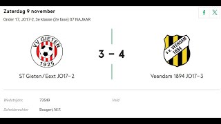 Voetbalwedstrijd 09112024 ST Gieten JO172 tegen Veendam1894 JO173 [upl. by Eihtur]