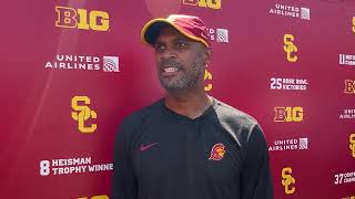 USC DC D’Anton Lynn speaks to the media after fifth fall practice [upl. by Dnumyar301]