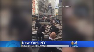 Several Hurt In Scaffolding Collapses In New York [upl. by Shirline]