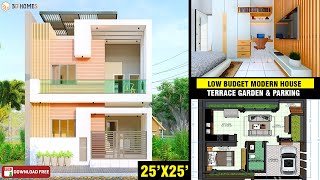 25x25 House Design  Cost 1012 Lacs  25x25 House Plans  25x25  Parking  Terrace Garden [upl. by Zilla]