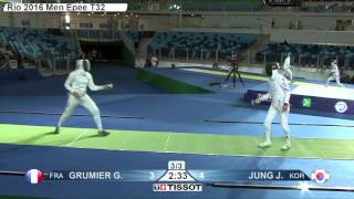 FE M E Individual Rio GP 2016 T32 05 green GRUMIER FRA vs JUNG KOR [upl. by Genesia]