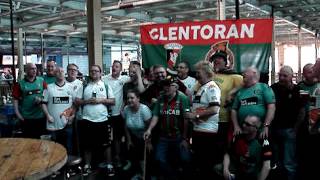 Glentoran FC supporters sing at Fowling Warehouse [upl. by Ecnarrat]