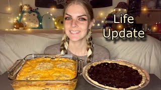 CHEESY POTATO GRATIN AND BLUEBERRY COOKIE DOUGH PIE MUKBANG Vegan [upl. by Lengel]