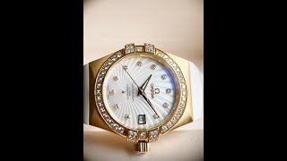 Omega Constellation 35 mm yellow gold on rubber strap 12357352055003 12357352055003brand new [upl. by Lekim138]