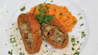 ChampignonRollbraten mit Süßkartoffelpüree und Sesamsauce  TierheimTV kocht vegan [upl. by Mohammad130]