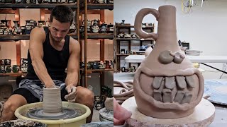 I made an olive oil jar on the wheel Relaxing Pottery [upl. by Gilbye]