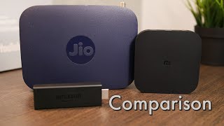 Mi Box 4K vs Fire TV vs Reliance JioFiber Set Top Box Comparison Hindi [upl. by Dobson]