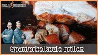 Spanferkel Keule vom Gasgrill  Wie grille ich eine Spanferkelkeule [upl. by Ahsataj]