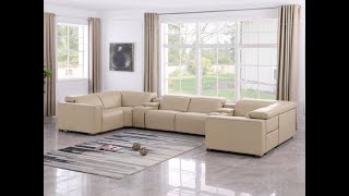 Global United 1208 8Piece 2Power Reclining Leather USectional with Power HeadrestsProduct Video [upl. by Euqinoj]