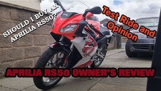 ENGLISH Aprilia RS50 50cc Sportbike Review Test Ride and Owners Opinion [upl. by Assirralc]