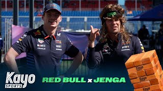 quotYou Look Ridiculousquot  Max Verstappen amp Sergio Perez Play Giant Jenga  Red Bull  F1  Kayo Sports [upl. by Nonnaer917]