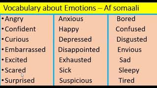 Ku Baro Luuqada Englishka af Somaali  Vocabulary about EMOTIONS  Dareemaha Kala Duwan [upl. by Wylma]