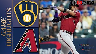 Arizona Diamondbacks VS Milwaukee Brewers 2 HIGHLIGHTS TODAY October 04 2023 [upl. by Corbin]