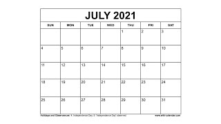 Printable July 2021 Calendar Templates with Holidays  Wiki Calendar [upl. by Heilman]