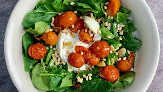 COMO HACER UNA ENSALADA DE ESPINACAS Y TOMATE CHERRY ASADO DELICIOSA CON POCOS INGREDIENTES [upl. by Noella]