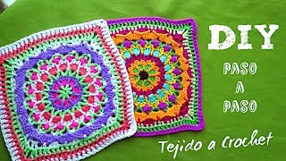 CUADROS TEJIDOS A CROCHET PASO A PASO EN ESPAÑOL PARA COLCHAS COJINES Y PONCHOS  CUADRO MANDALA [upl. by Benjie]