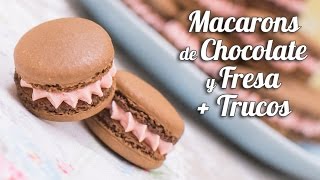 Macarons de chocolate y fresa  Trucos para macarons perfectos  Quiero Cupcakes [upl. by Squier]