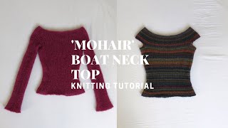 KNITTING TUTORIAL  mohair boat neck topoff the shoulder top  FREE PATTERN  nelsknits [upl. by Lamiv]