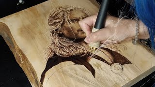 The Witcher  Pyrography Wood burning Portrait TIME  LAPSE [upl. by Nwhas]