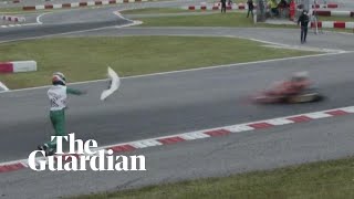 Gokarter throws bumper at competitor in anger following crash [upl. by Nauj404]