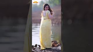 Walk And Pose in Yellow Chiffon Saree💛Matching Backless Blouse saree shorts chiffonsaree viral [upl. by Azeel577]