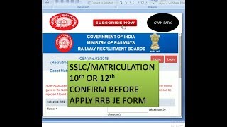 WHAT IS SSLCMATRICULATION IN RRB JE 2019 FORM [upl. by Icnan429]