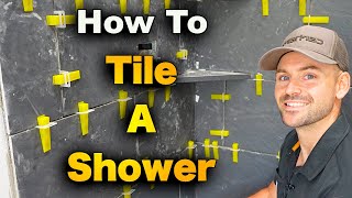 How To Tile A Shower  Start To Finish Walls [upl. by Rebmat]