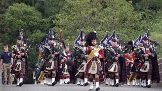 Highlanders Pipes amp Drums lead Balaklava Company 5 SCOTS back to barracks through Ballater 2019 [upl. by Atteynod]