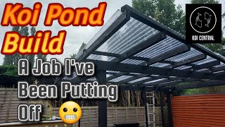 koi Pond Roof Install And I Hate Heights koipond pondbuild koi [upl. by Teiv]