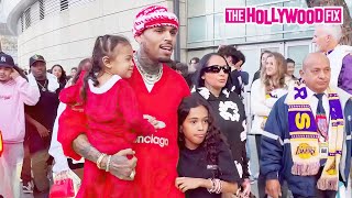 Chris Brown Ammika Harris Diamond Brown amp Nia Guzman Take Royalty amp Lovely Brown To Lakers Game [upl. by Atteynek478]