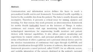 Interconnection Framework for mHealth and Remote Monitoring Based on the Internet of Things [upl. by Halyk]