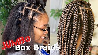 HIGHLY REQUESTED JUMBO BOX BRAIDS TUTORIAL  RUBBERBAND METHOD [upl. by Ettecul]