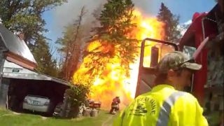 Massive explosion tosses first responders to ground [upl. by Aramois652]