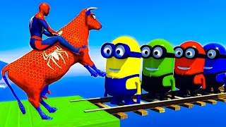 Long Slide Game With Elephant Gorilla Buffalo Hippopotamus Tiger  3d Animal Game  Funny 3d Animals [upl. by Anomahs]