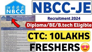 NBCC JUNIOR ENGINEER VACANCY OUT🔥  FRESHERS  CTC 12LPA  JOB VACANCY 2024  LATEST JOBS 😍 [upl. by Euqinimod]