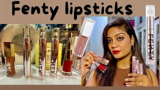 FENTY BEAUTY LIPSTICK SWATCHES  FENTY GLOSS HEAT BOMB ICON VELVET LIQUID LIPSTICKS LIP PAINTS [upl. by Aicilaana724]