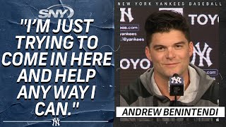 Andrew Benintendi on trade to Yankees and his current vaccine stance  Yankees News Conference  SNY [upl. by Eliathan]