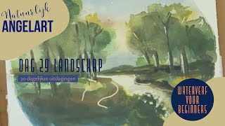 Landschap in aquarelverf  WATERVERF VOOR BEGINNERS  dag 29 van 30 dagelijkse uitdagingen [upl. by Ursas]