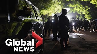 Portland protests Police declare riot as protesters set fires on 72nd night of unrest [upl. by Adnotal592]