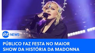 Madonna realiza maior show da carreira na Praia de Copacabana  SBTNewsnaTV 060524 [upl. by Ahseiuqal213]