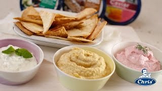 Trio of Greek Dips with Homemade Pita Chips [upl. by Kcirdahc]