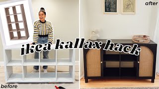 HACKING AN IKEA KALLAX SHELF INTO THE SIDEBOARD OF MY DREAMS  DIY Arch Doors Faux Cane Webbing [upl. by Ik]