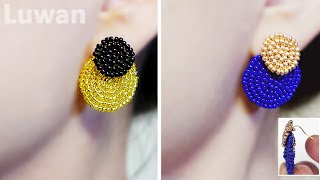 【DIY】Beaded Circle Earrings Tutorial ビーズステッチ【DIY】丸小ビーズで円形ピアスの作り方 【DIY】珠艺织缝用米珠串珠制作圆形耳饰的方法 [upl. by Betta]