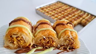 DUBAİ ÇİKOLATALI ANTEP FISTIKLI KADAYIFLI TAHİNLİ SARMA BAKLAVA TARİFİ💯👍 [upl. by Yecram821]