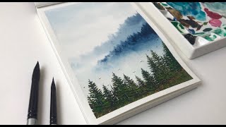 Water Coloring Painting Tutorial  Misty Forest Landscape  Watercolor Painting For Beginners  4 [upl. by Annoj155]