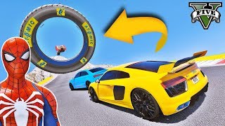 CARROS Esportivos na Mega Rampa com Homem Aranha e Heróis Desafio Saltos Épico  GTA V  IR GAMES [upl. by Irol]